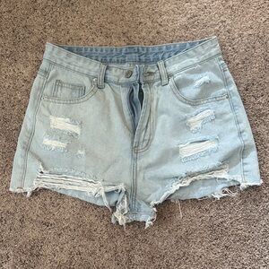 Light Blue Distressed Denim Shorts